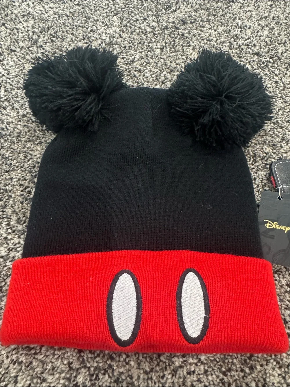 Disney Mickey Black & Red Pom Beanie for Kids and Wallet NWT